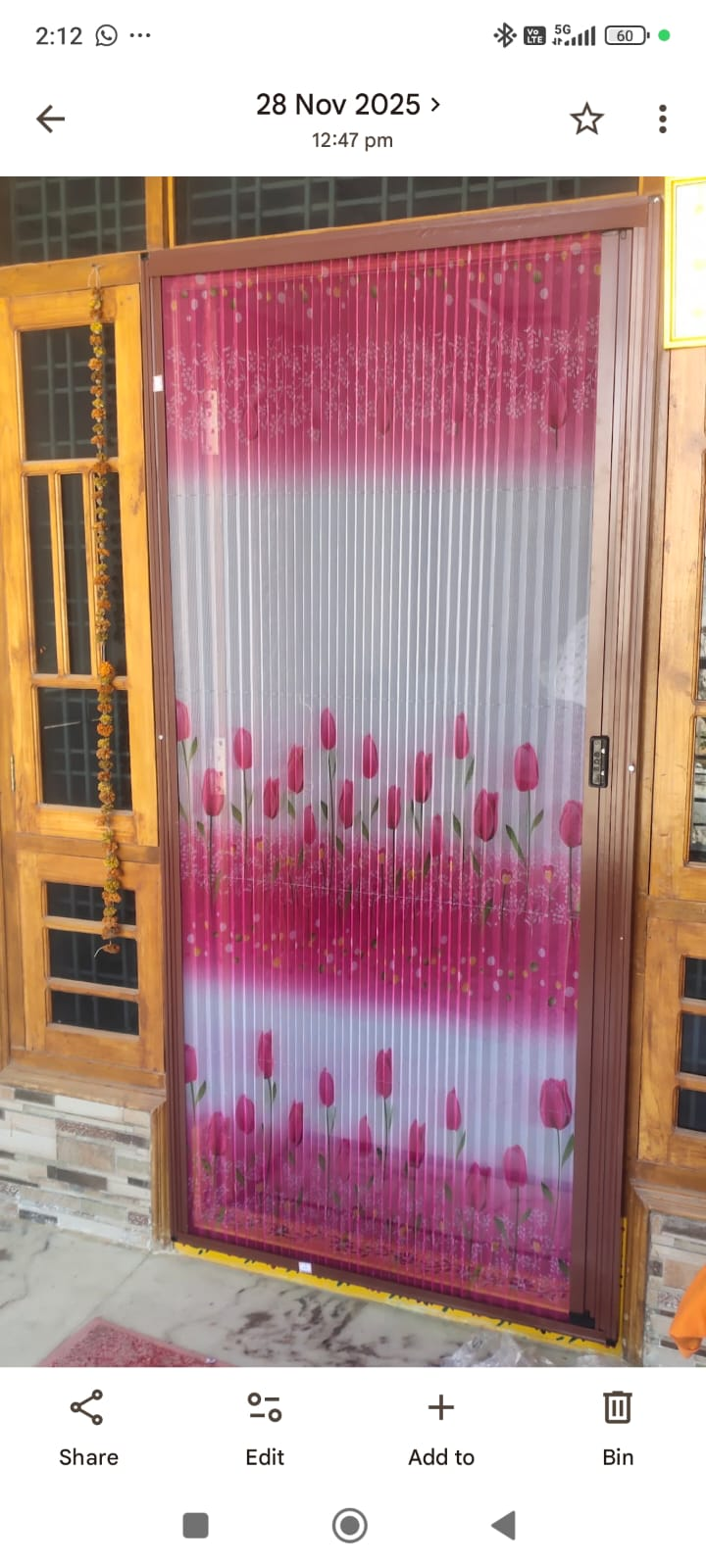 Decorative floral mesh screen door