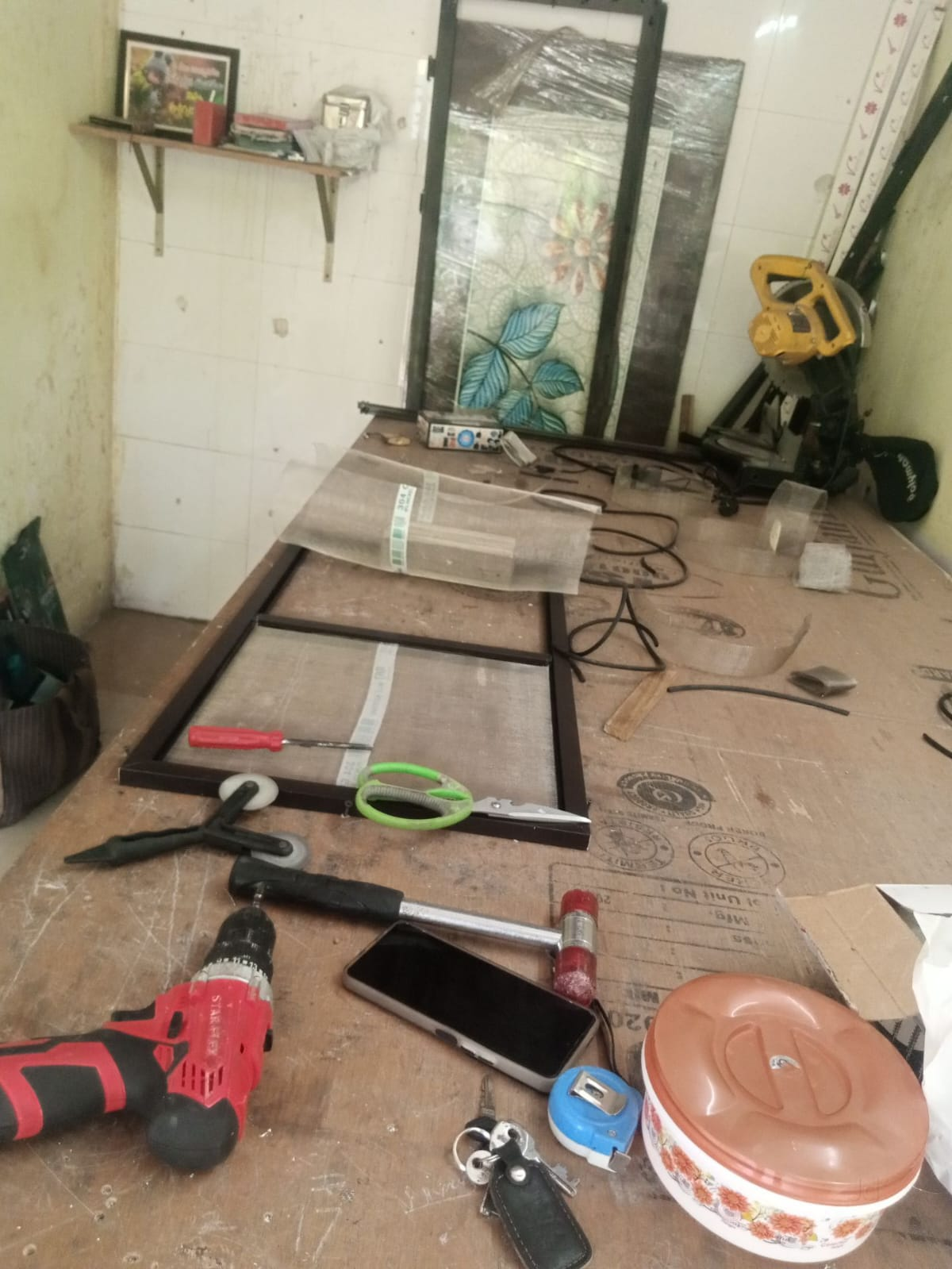 Mosquito screen door frame in progress